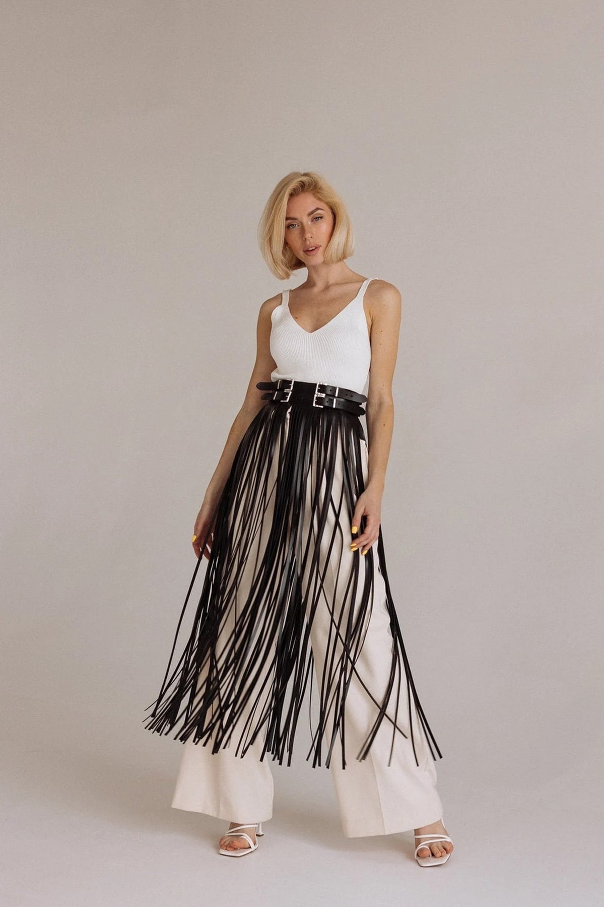 Tassel Leather Skirt, Stylish Tassel Leather Skirt Above Waist