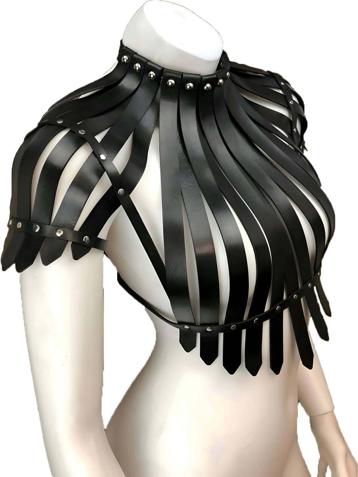 Back Open Leather Crop Bustier Harness