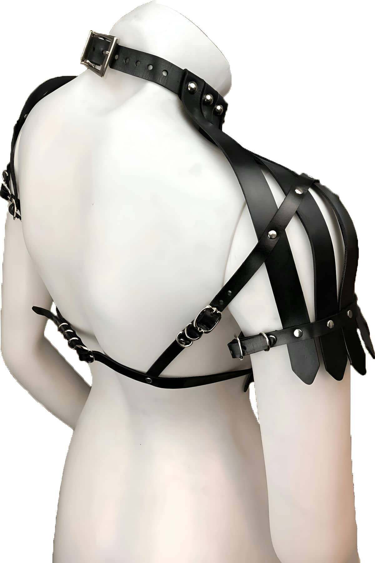 Back Open Leather Crop Bustier Harness