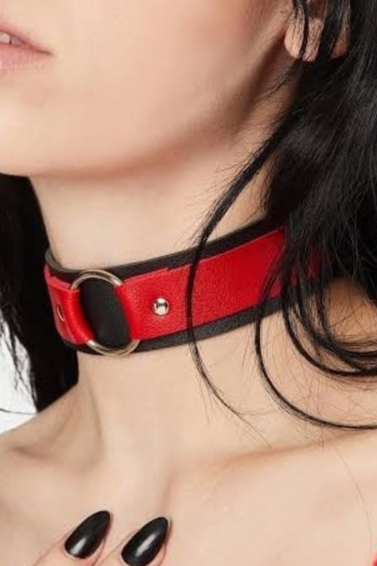 Black And Red Ring Detailed Adjustable Stylish Leather Leash