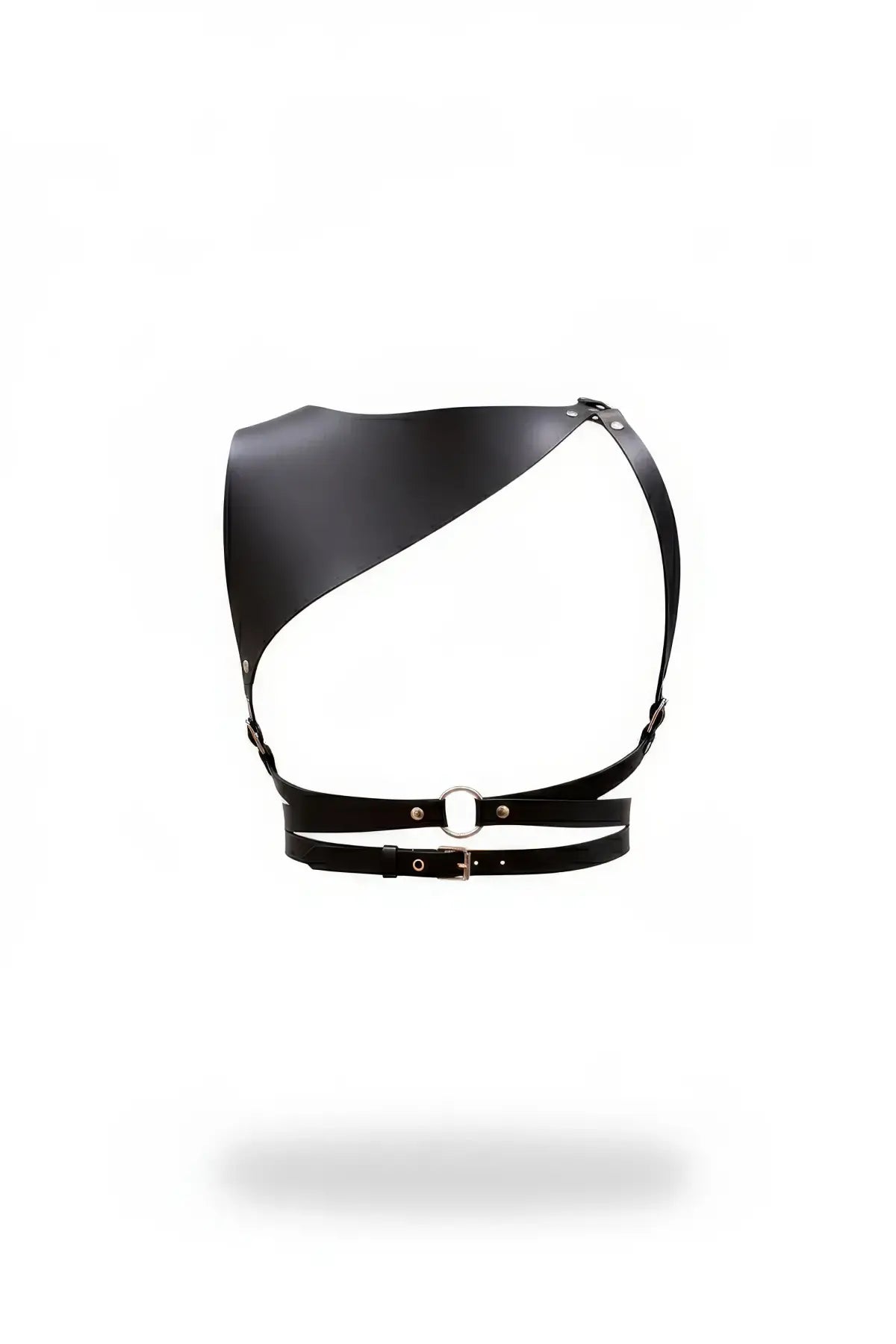 Black Asymmetric Shoulder Panel Harness in vegan leather with waist belt by HarnessClub