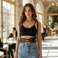 HarnessClub black vegan leather waist cincher belt with silver buckles and straps