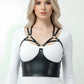 HarnessClub black caged-strap overbust corset bustier in vegan leather