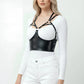 HarnessClub black caged strap overbust corset bustier in vegan leather.