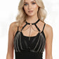 Black Cascading Chain O-Ring Halter Harness by HarnessClub with silver chains