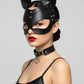 Black Cat-Ear Vegan Leather Eye Mask by HarnessClub, matte black with silver rivets