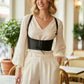 Underbust corset belt in black vegan leather with lace-up front and shoulder straps