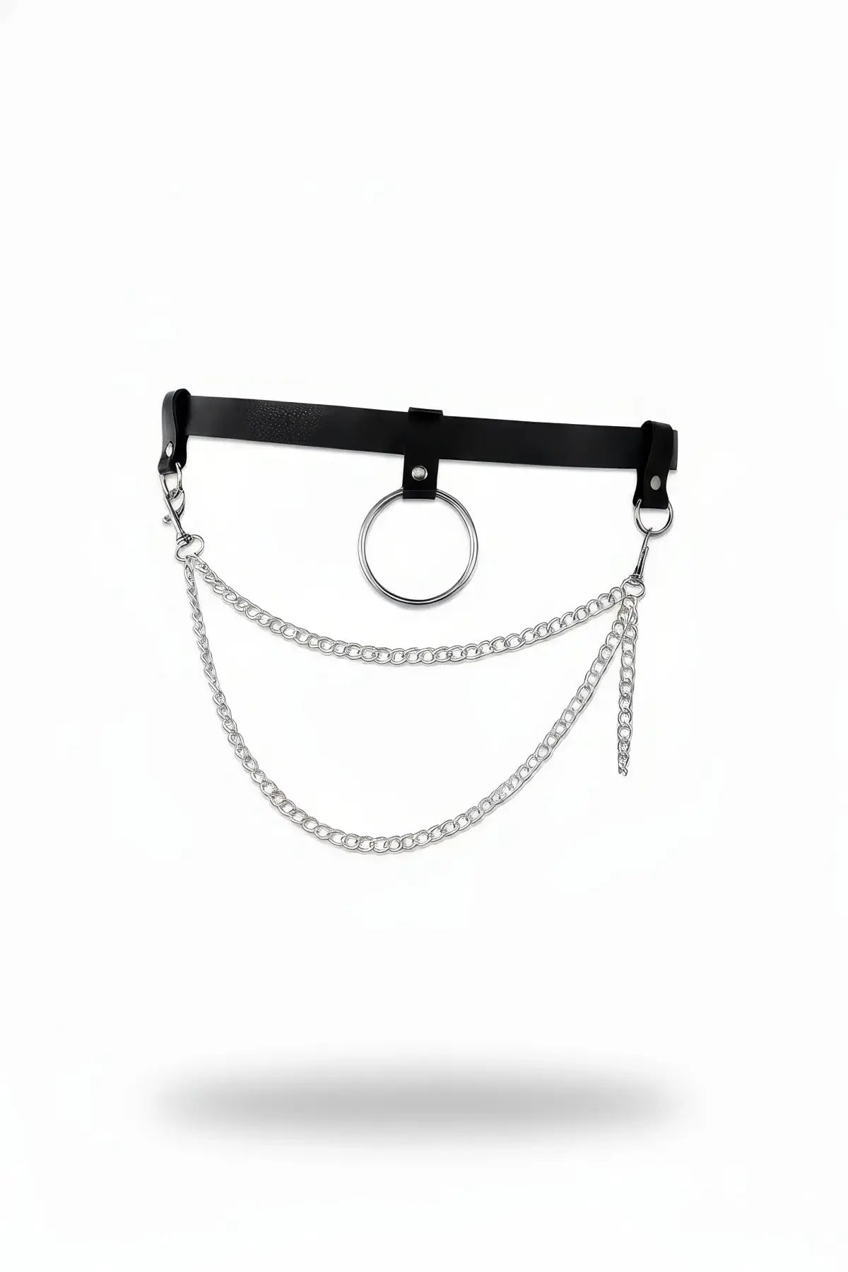 Black O-Ring Double Chain Waist Belt with vegan leather strap and silver chains