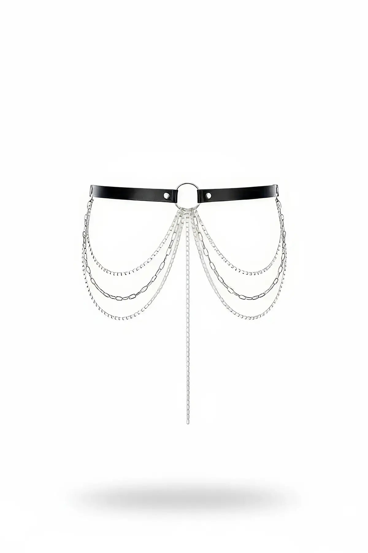 Black O-ring multi-chain waist belt by HarnessClub, vegan leather body accessory