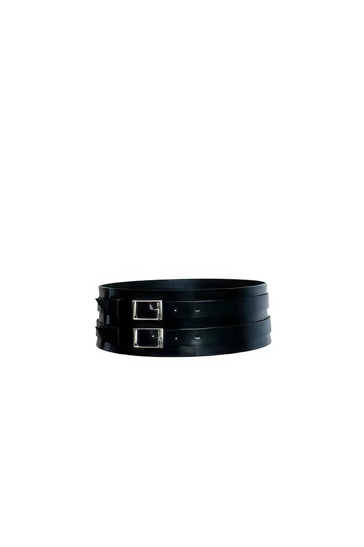 Black wide double-buckle corset belt HarnessClub vegan leather waist accessory, set of 3