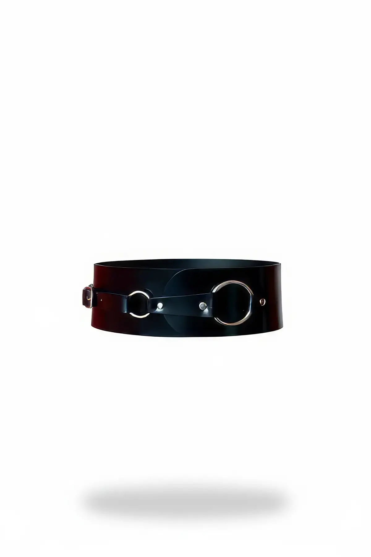 Black wide O-ring corset waist belt by HarnessClub, vegan leather