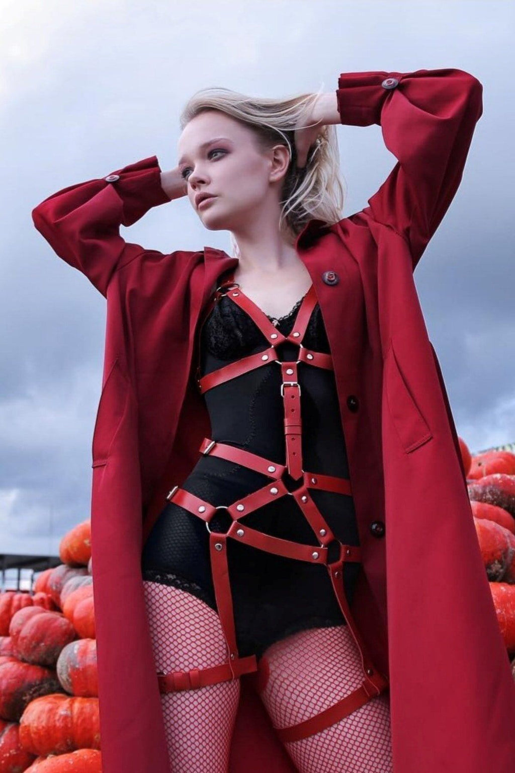 Body Wrapping Red Leather Harness Fancy Clothing