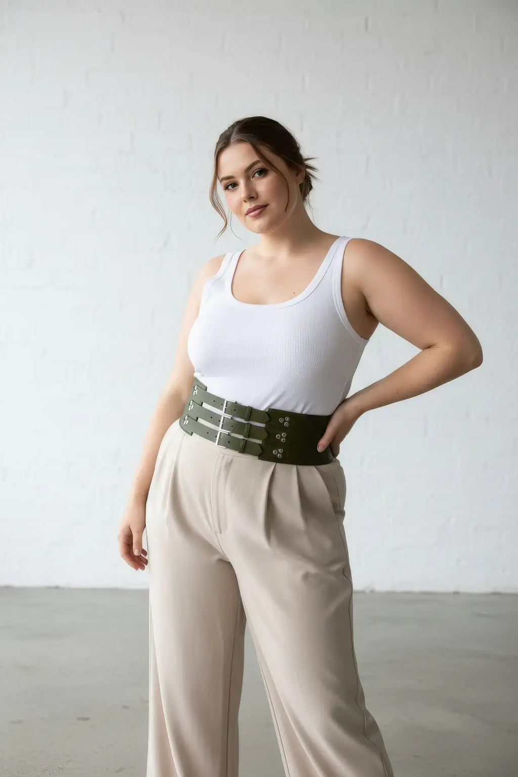 Plus Size Khaki Three-Strap Thick Corset Waist Belt