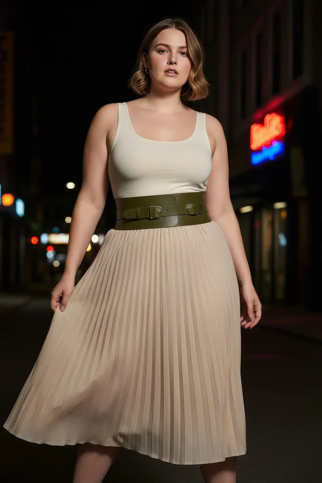 Plus Size Khaki Wide Waist Corset Double-Buckle Belt