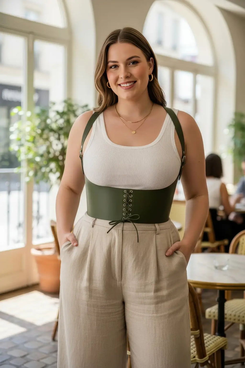 Plus Size Khaki Lace-Up Corset Belt