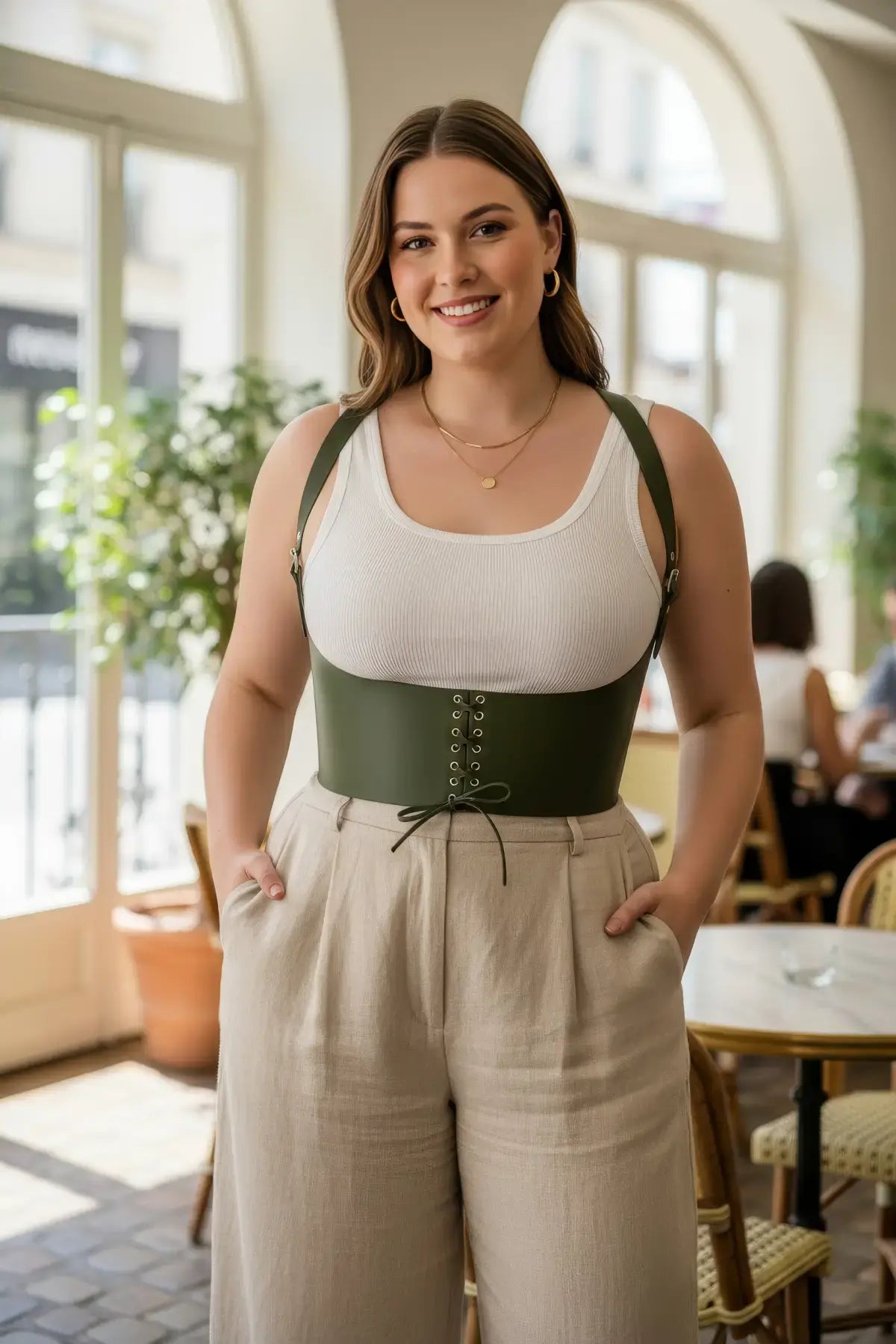 Plus Size Khaki Lace-Up Corset Belt