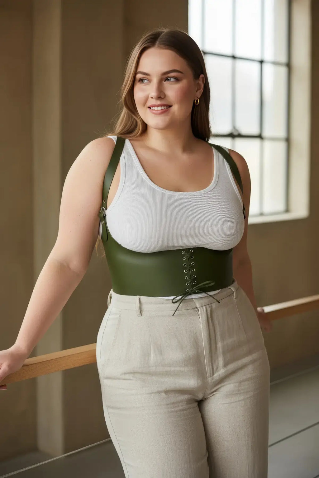 Plus Size Khaki Lace-Up Corset Belt