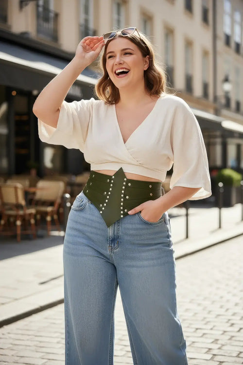 Plus Size Khaki Studded Thick Corset Waist Belt