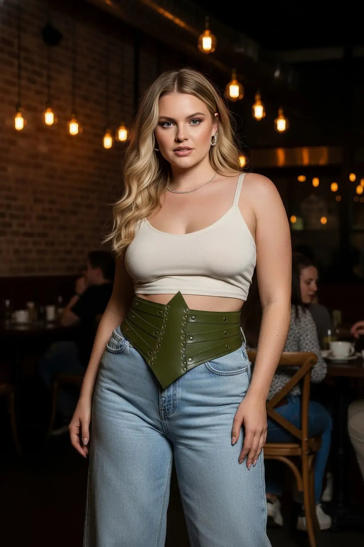 Plus Size Khaki Studded Thick Corset Waist Belt
