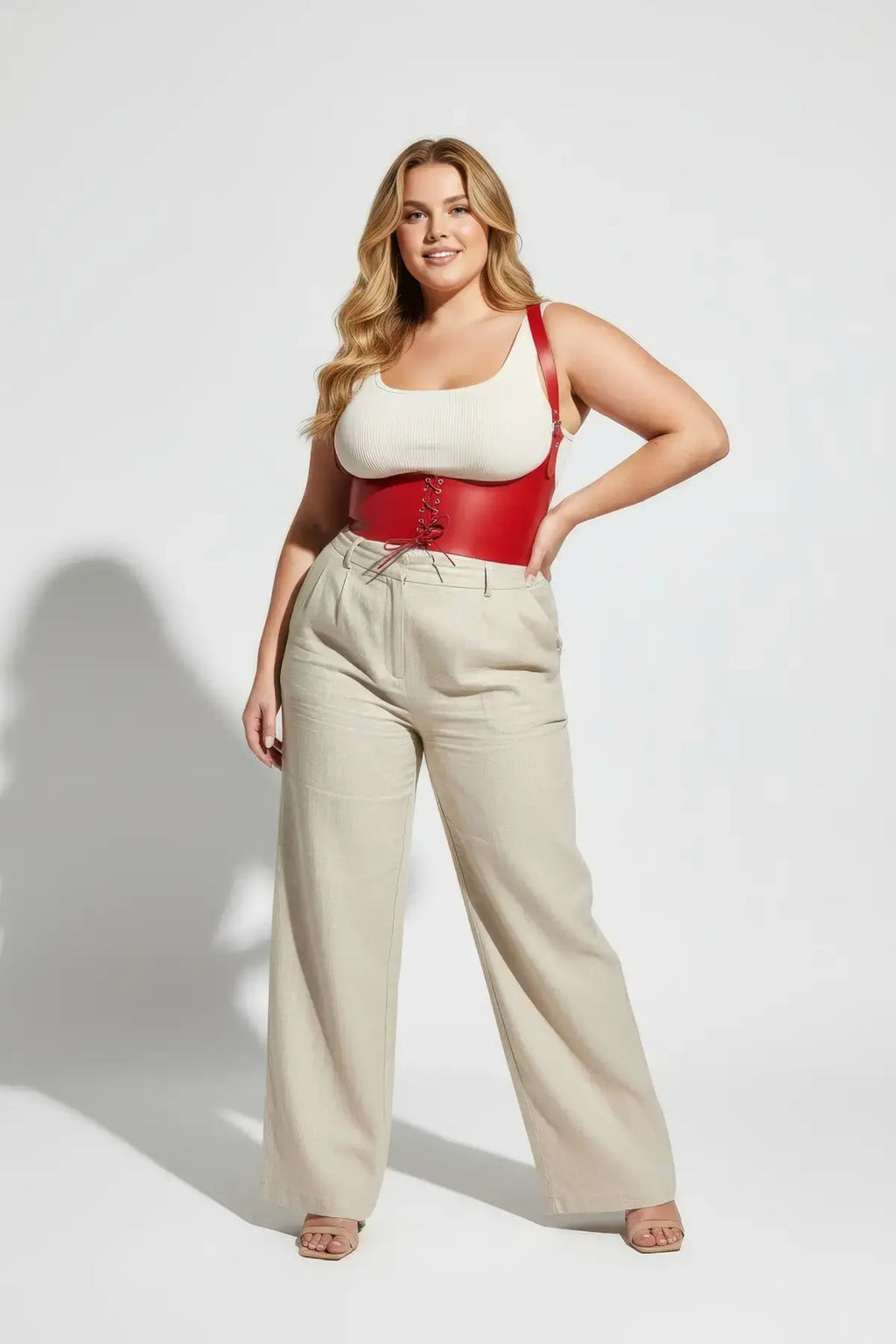 Plus Size Red Lace-Up Shoulder-Strap Corset-Style Belt