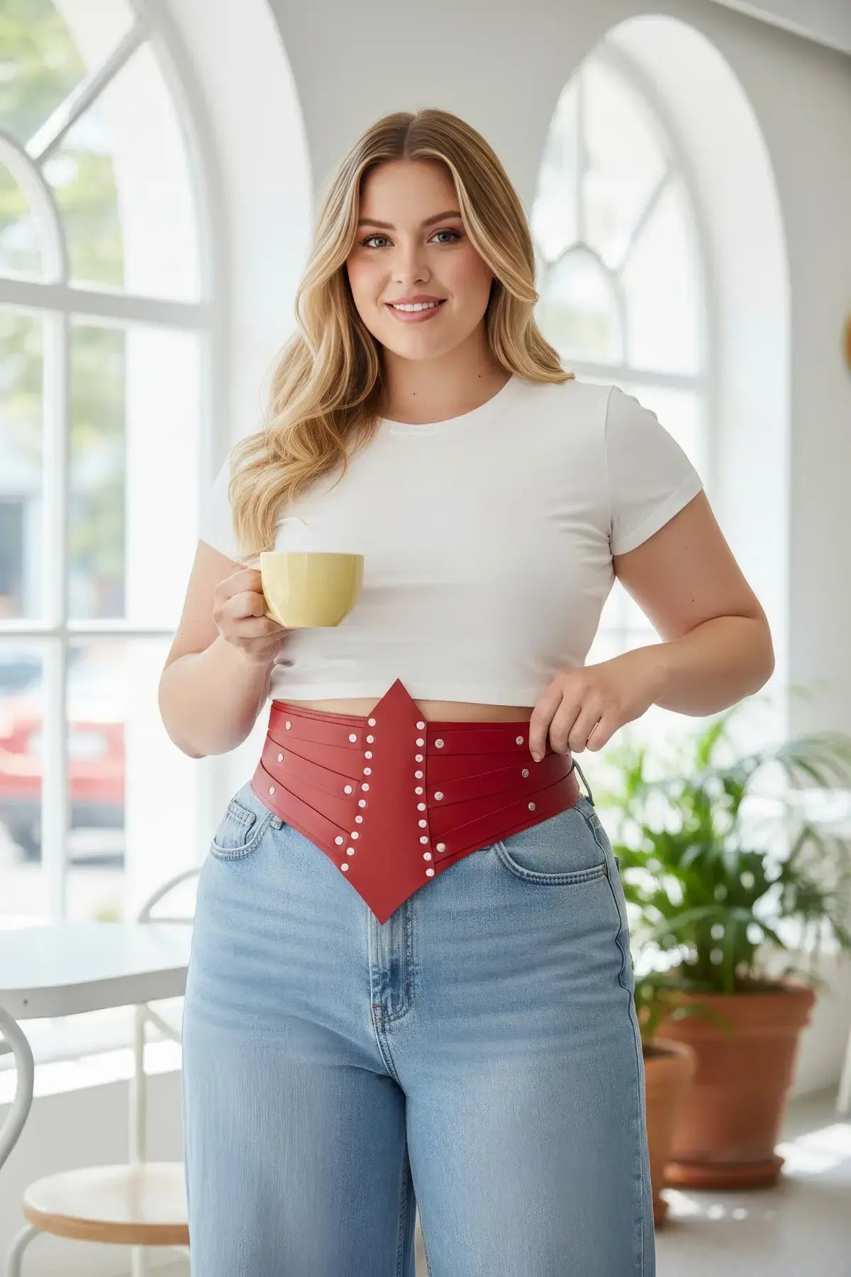 Plus Size Red Corset-Form Studded Belt