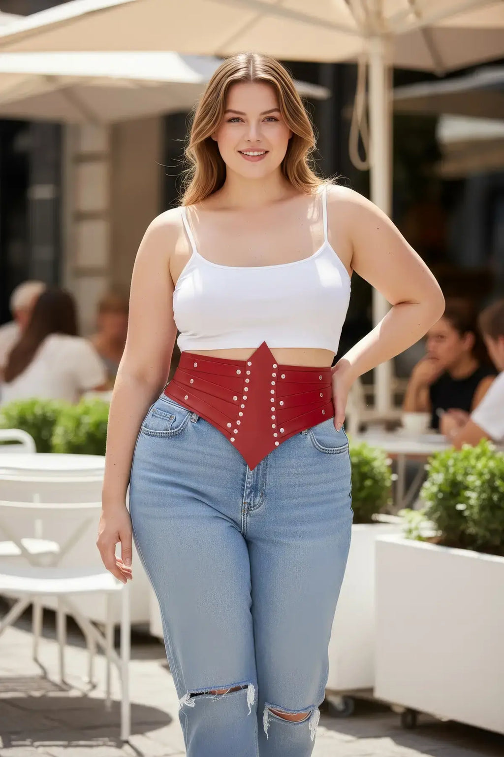 Plus Size Red Corset-Form Studded Belt