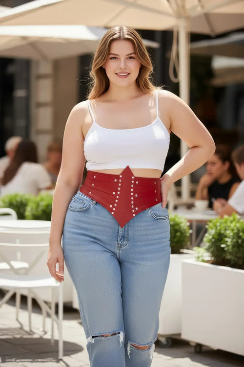 Plus Size Red Corset-Form Studded Belt