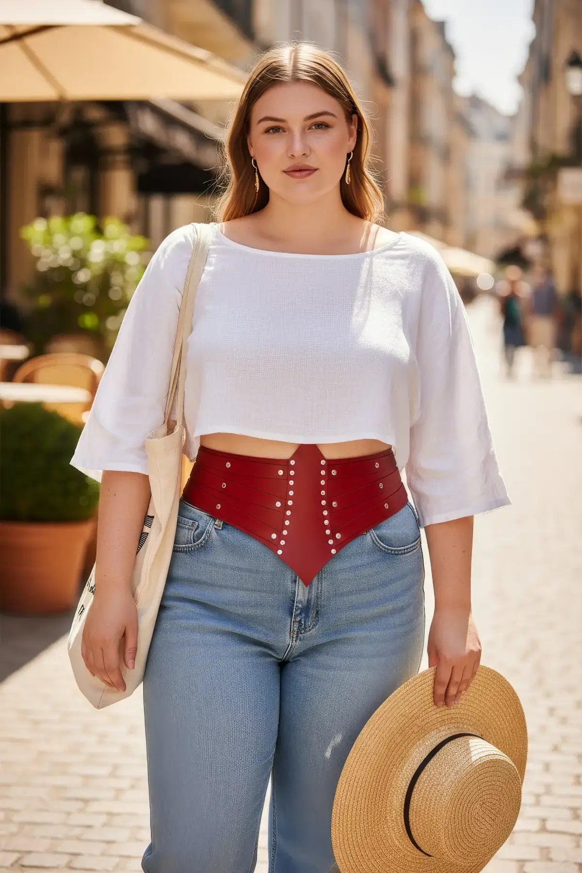 Plus Size Red Corset-Form Studded Belt
