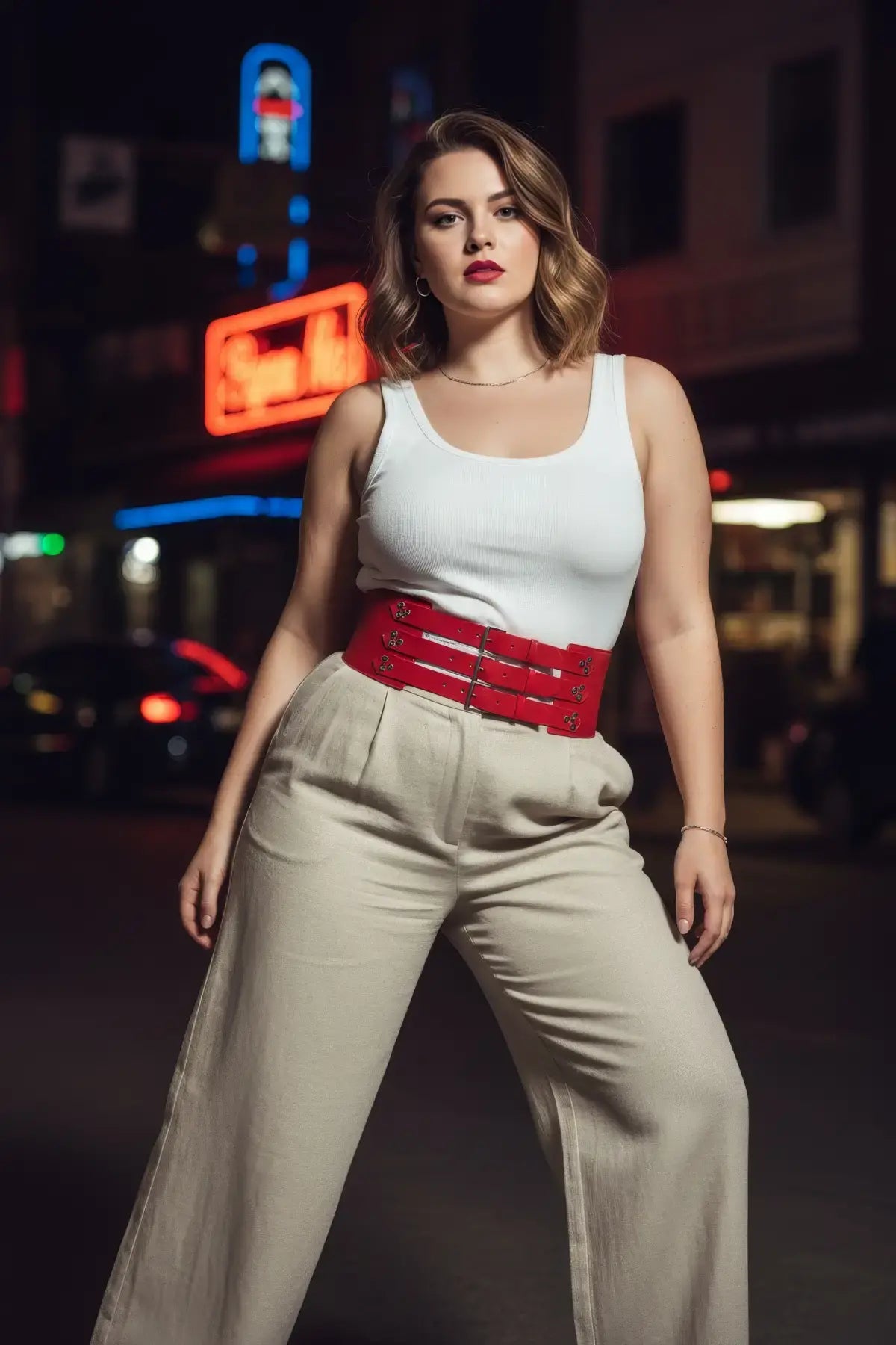 Plus Size Red Wide Multi-Buckle Corset Leather Belt