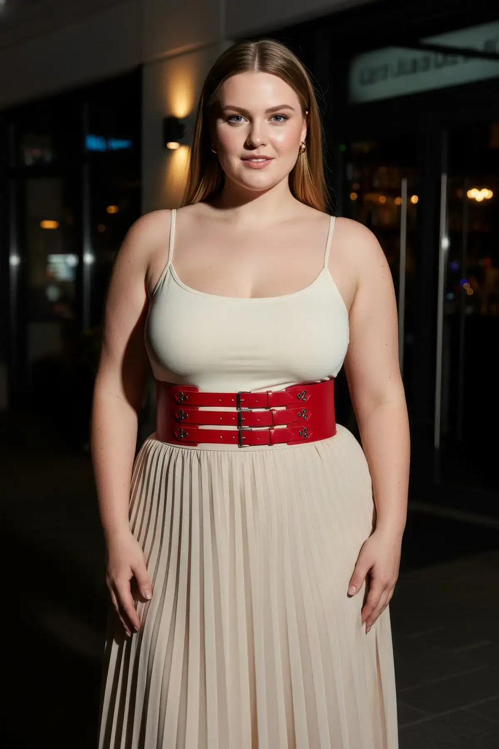 Plus Size Red Wide Multi-Buckle Corset Leather Belt