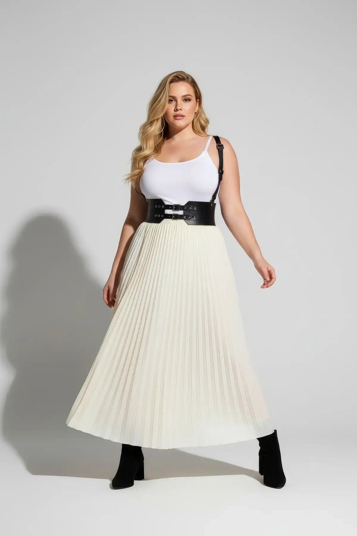 Plus Size Black Wide Corset-Look Shoulder-Strap Leather Belt