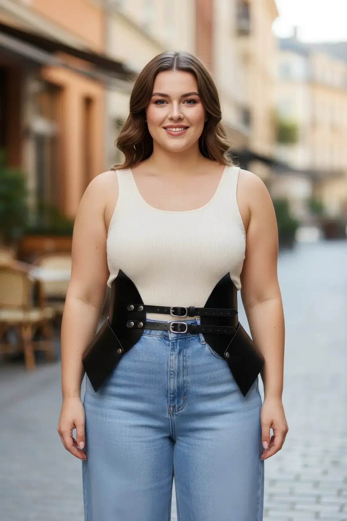 Plus Size Black Leather Corset Belt