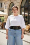 Plus Size Black Wide Corset-Model Double-Buckle Belt
