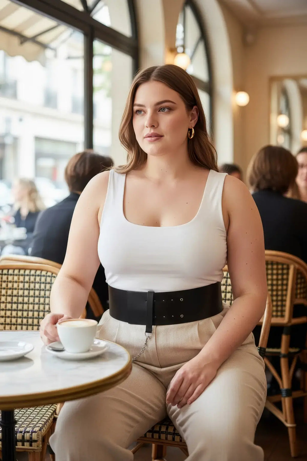 Plus Size Black Corset Belt with Chain Detail