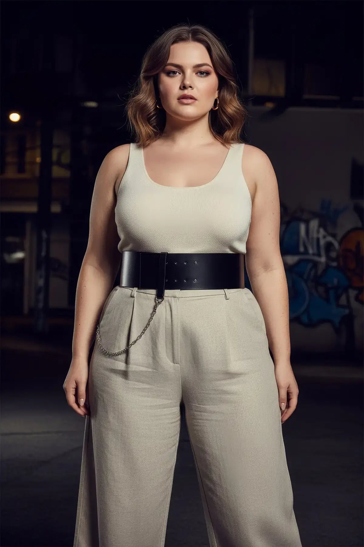 Plus Size Black Corset Belt with Chain Detail