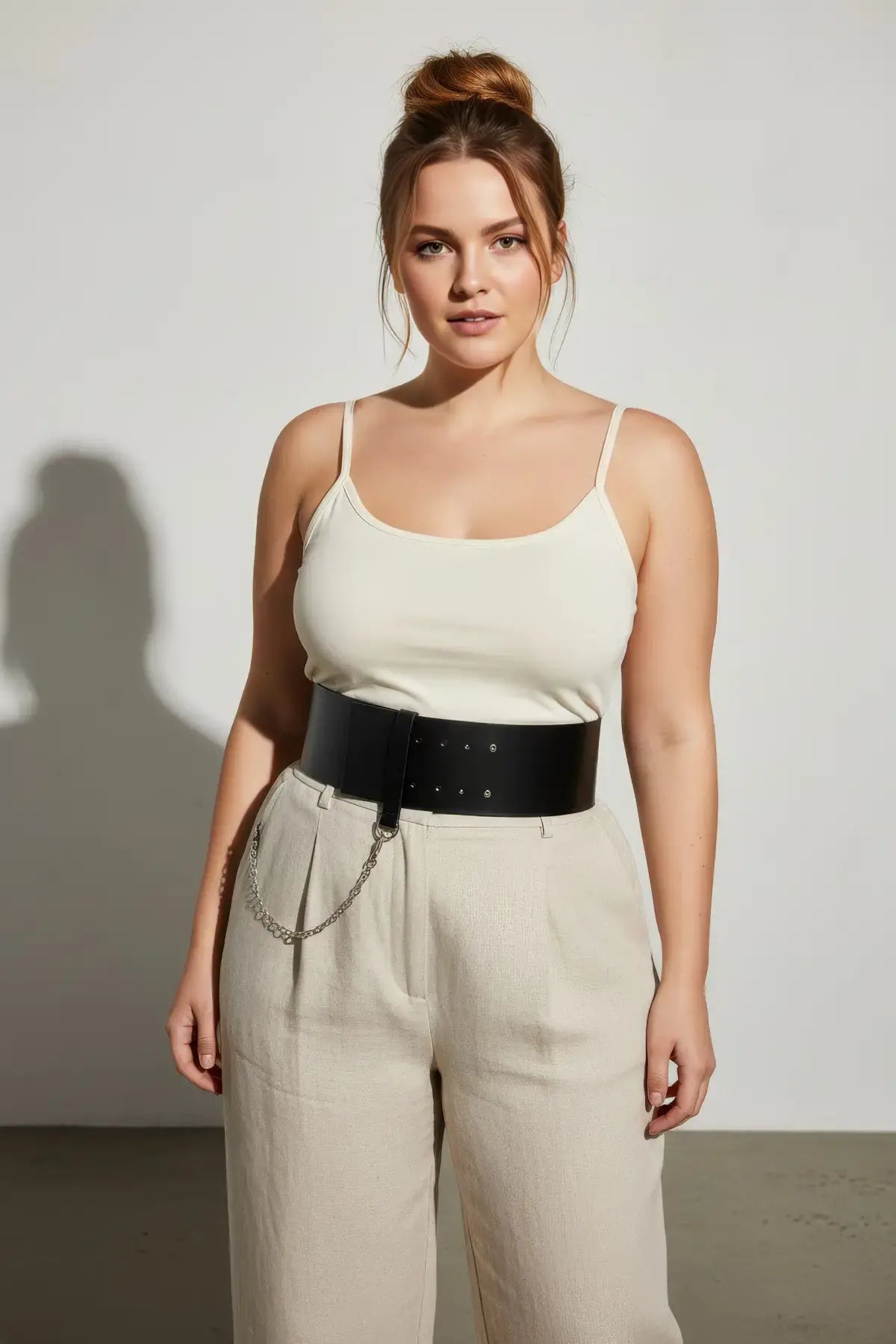 Plus Size Black Corset Belt with Chain Detail