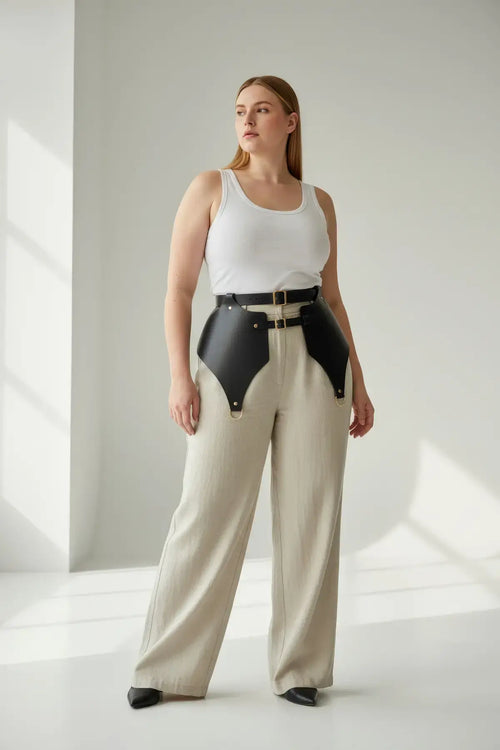 Plus Size Black Corset-Style Gold Buckle Belt