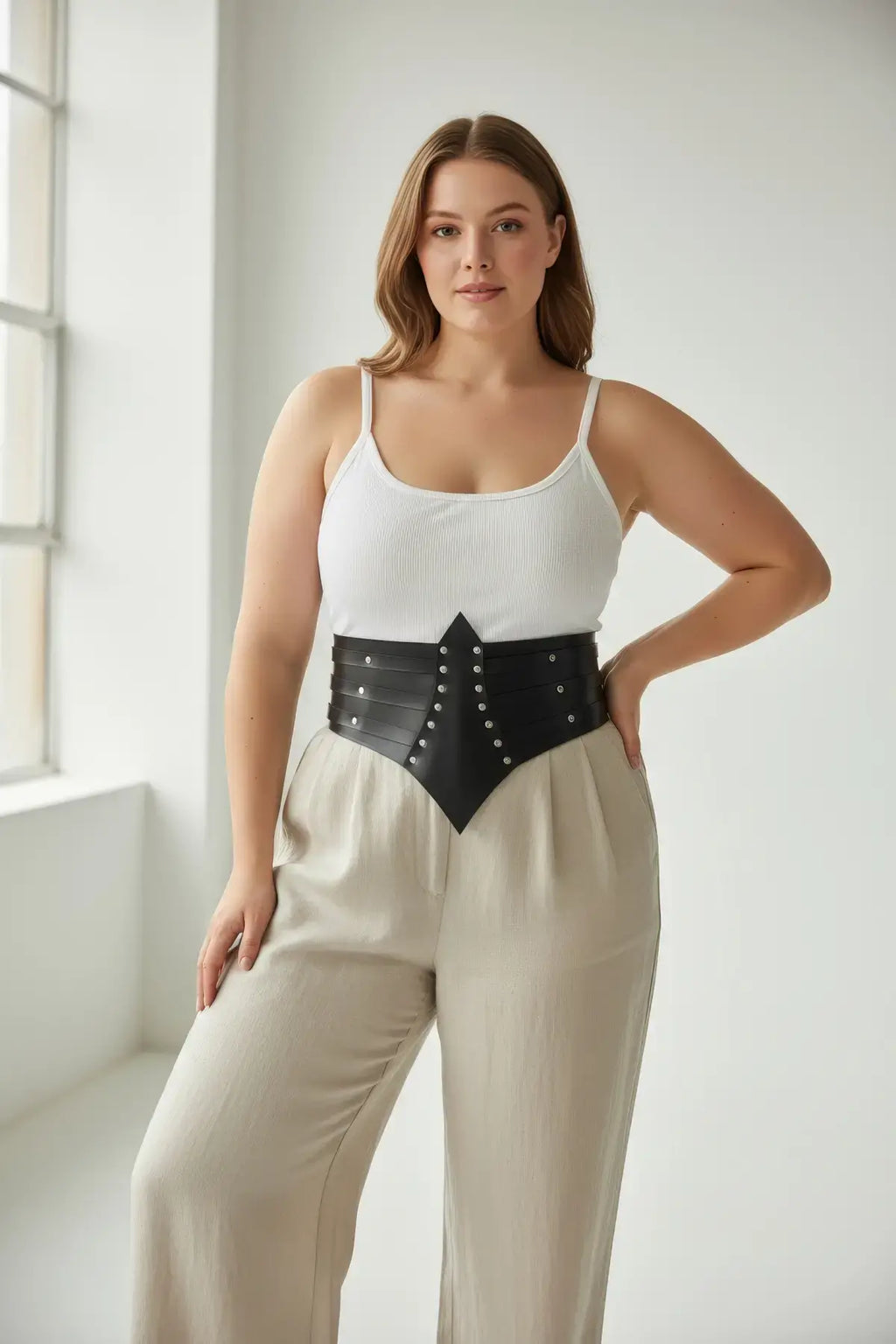 Plus Size Black Wide Studded Corset Belt