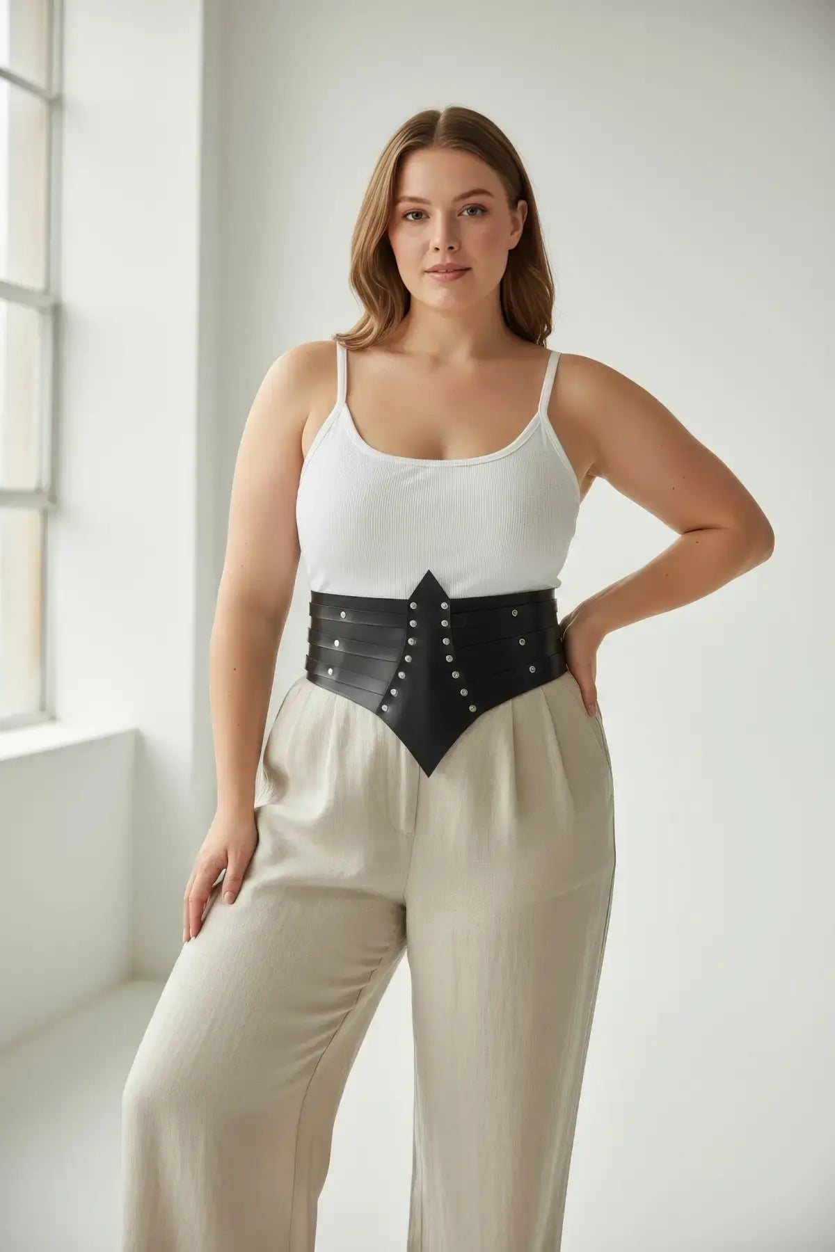 Plus Size Black Wide Studded Corset Belt