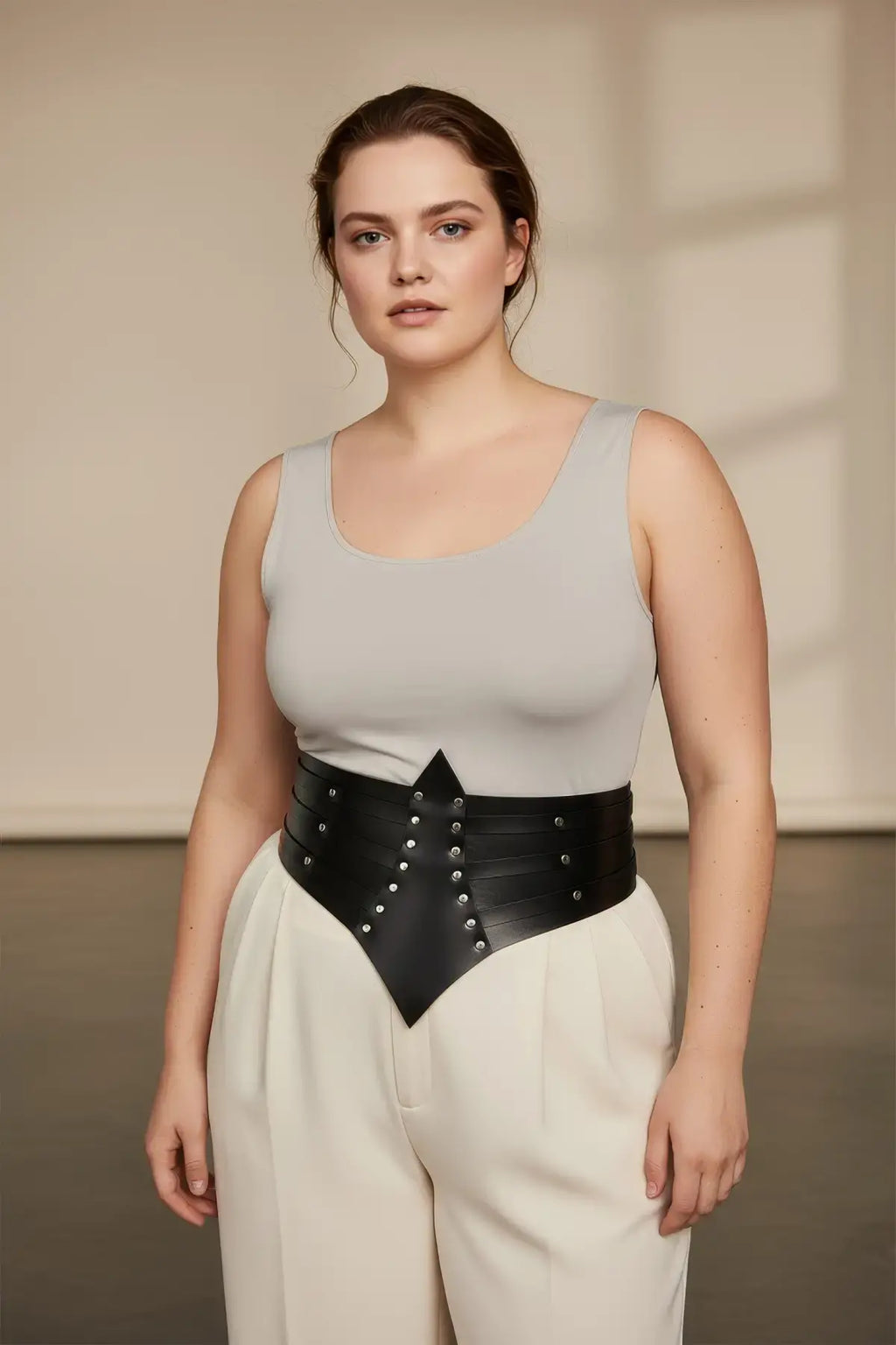Plus Size Black Wide Studded Corset Belt