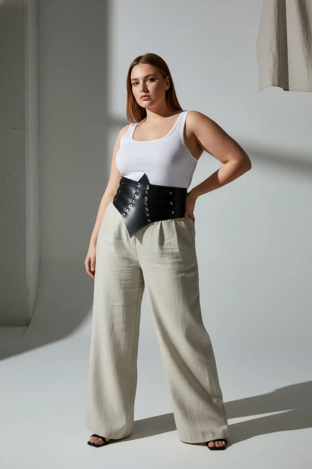 Plus Size Black Wide Studded Corset Belt