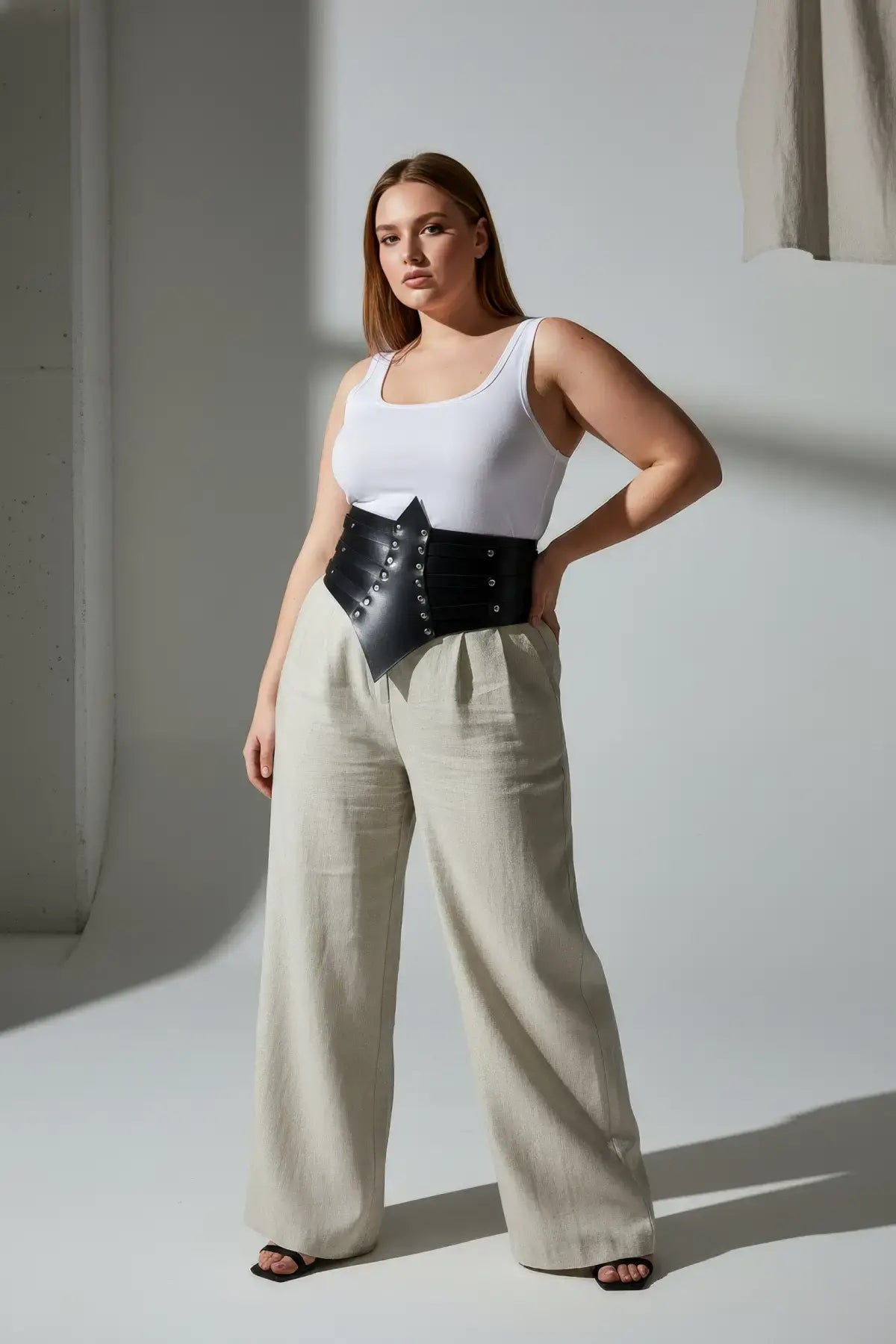 Plus Size Black Wide Studded Corset Belt