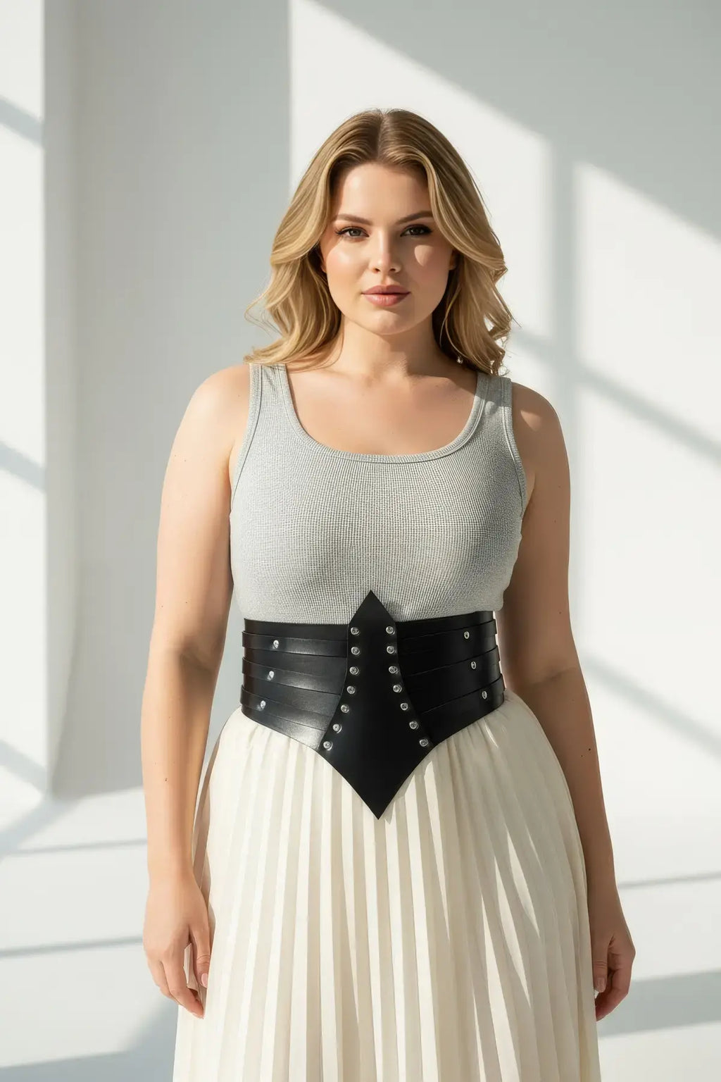 Plus Size Black Wide Studded Corset Belt