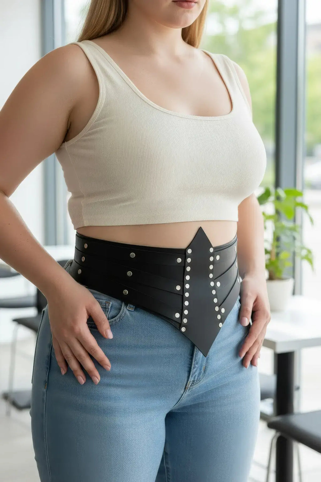 Plus Size Black Wide Eyelet-Detail Corset Belt