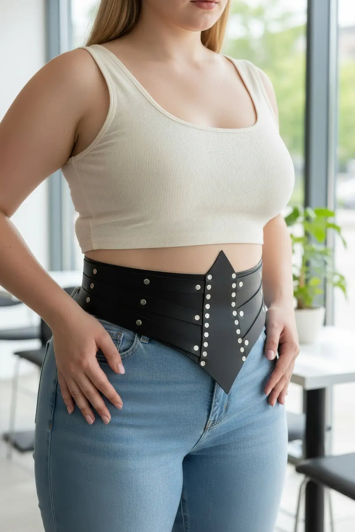 Plus Size Black Wide Eyelet-Detail Corset Belt
