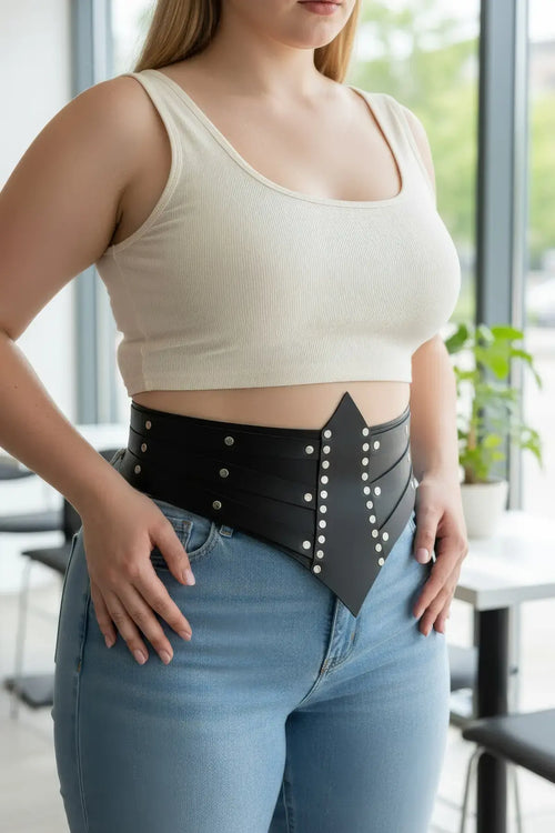 Plus Size Black Wide Eyelet-Detail Corset Belt