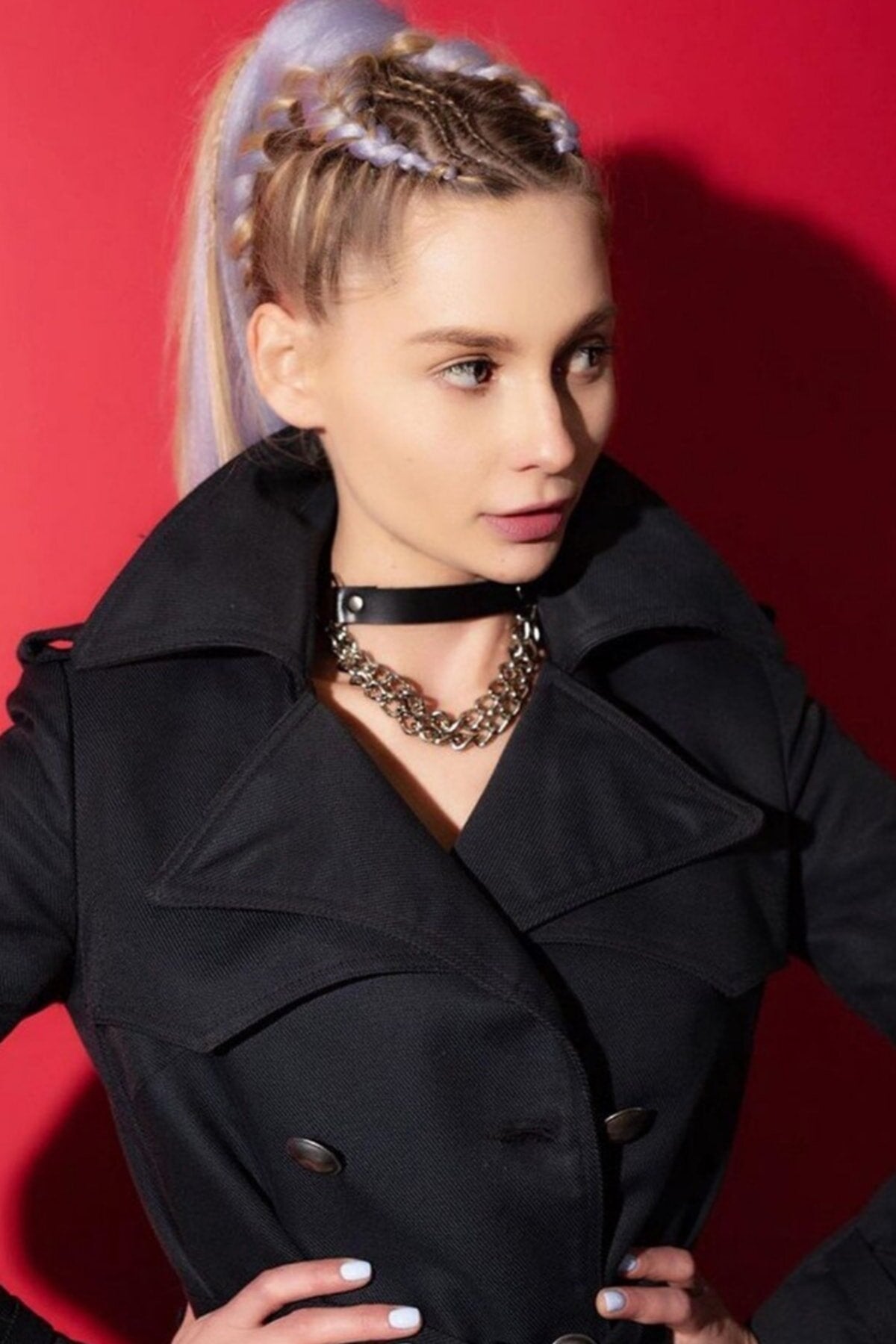 Chain Detailed Elegant Leather Choker Leash S1