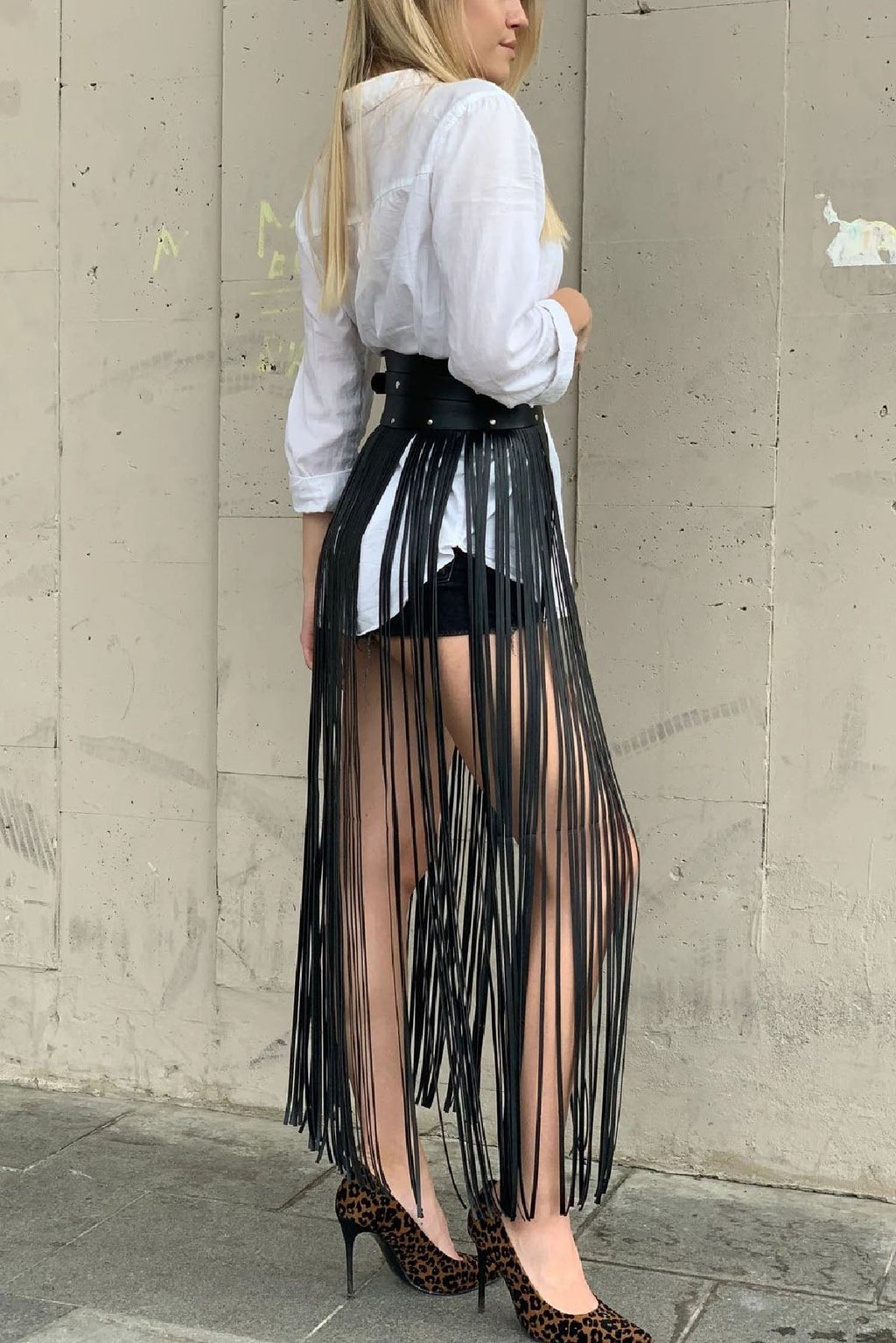 High Waist Stylish Leather Tassel Sexy Skirt