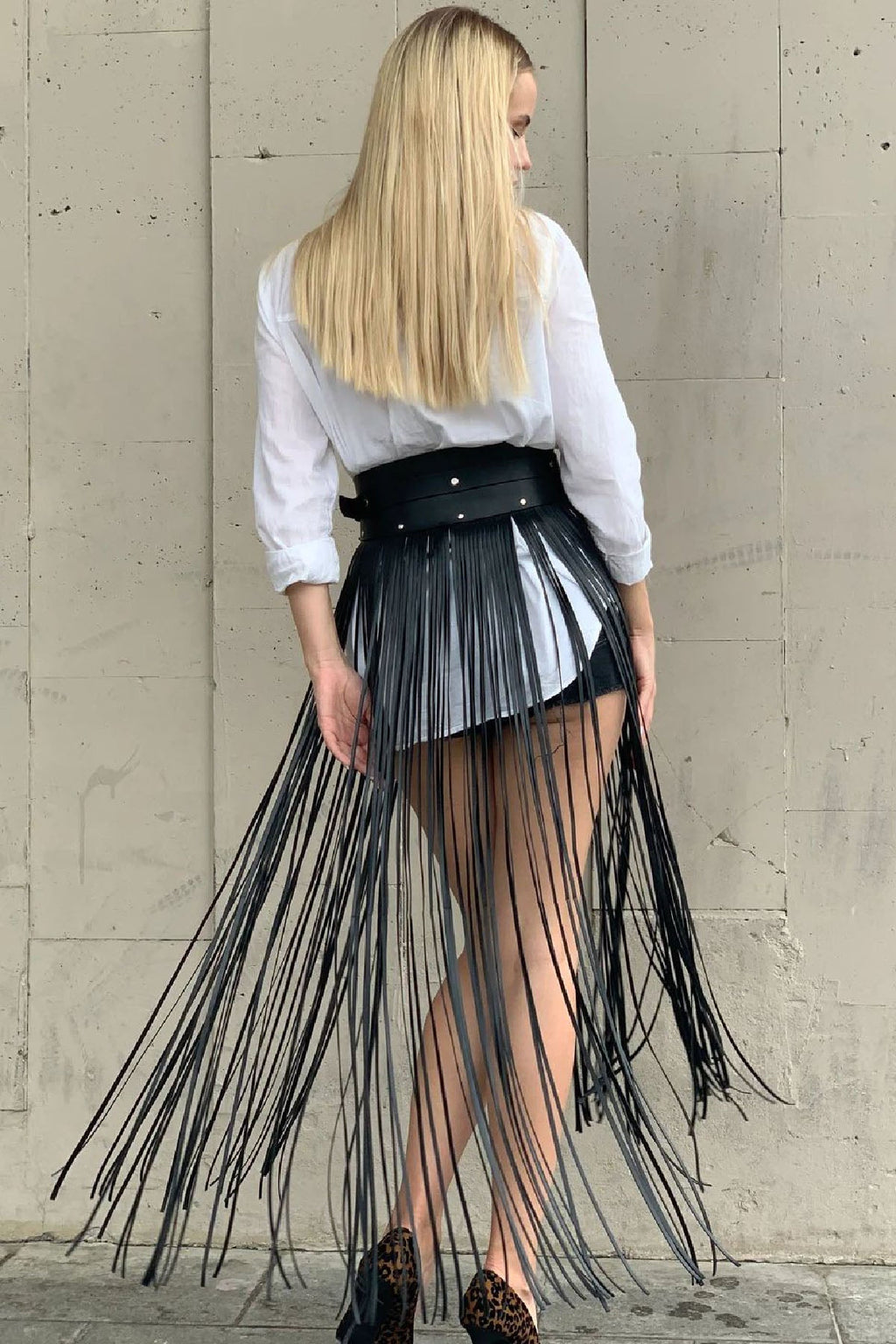 High Waist Stylish Leather Tassel Sexy Skirt
