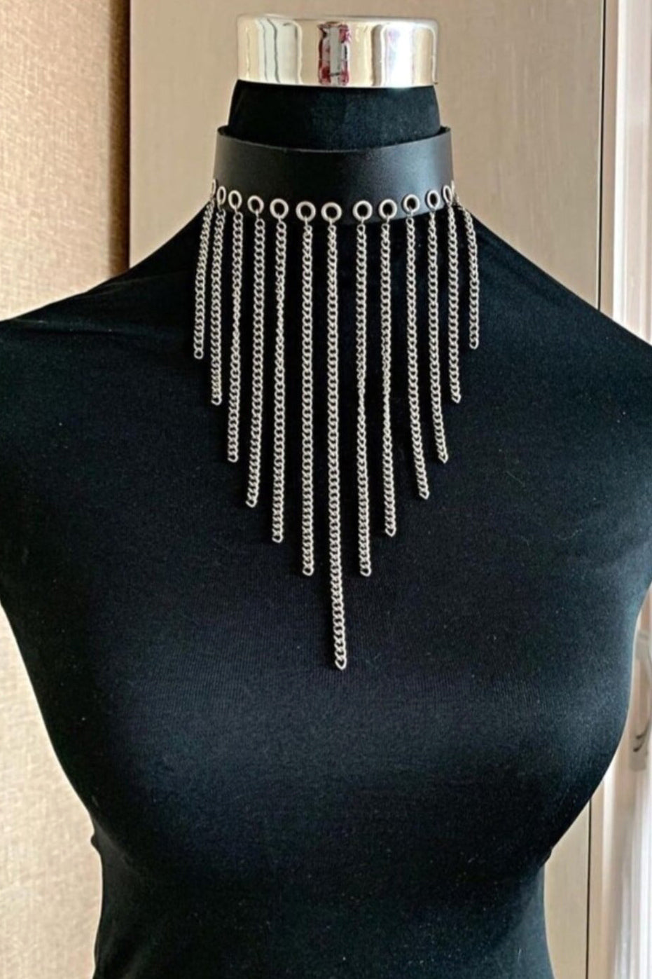 Leather Choker with Chain, Stylish Leather Leash